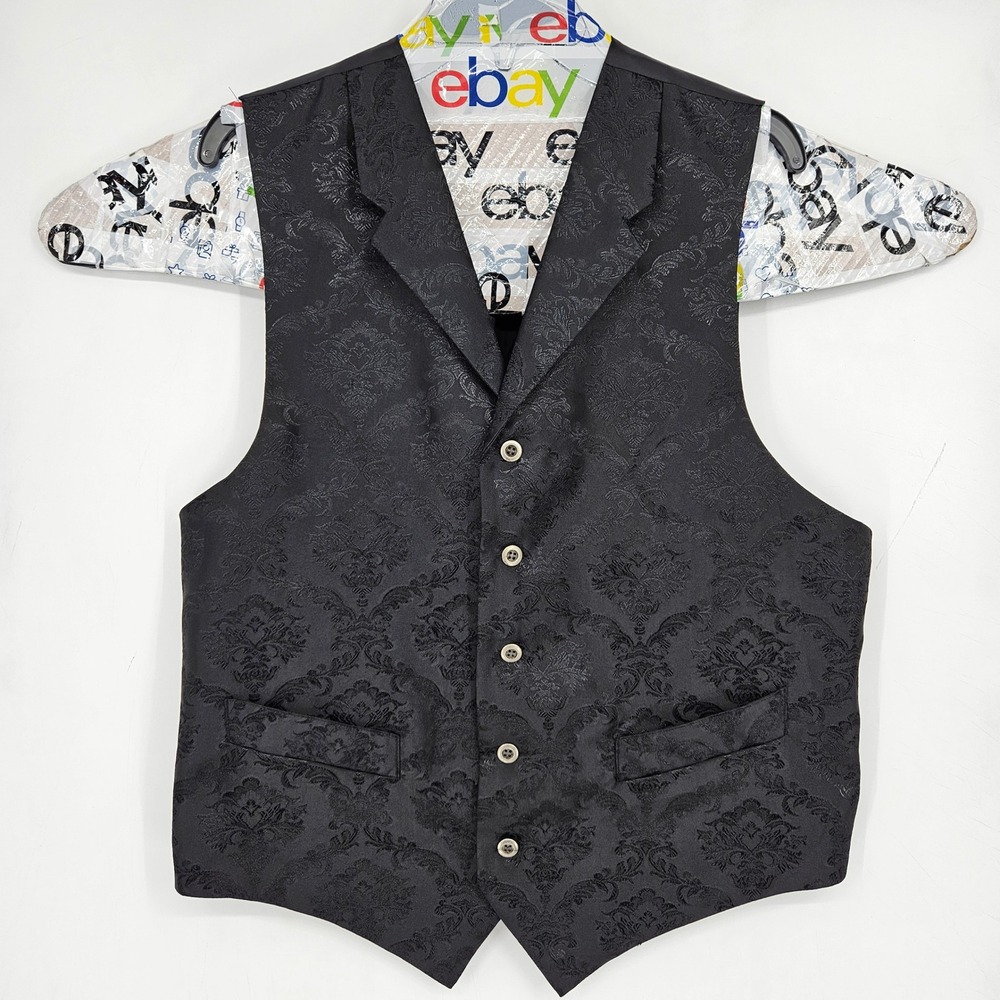 Vintage Frontier Classics Vest Mens Large Black Jacquard Western Cowboy